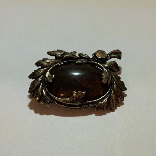 Vintage Sterling Silver 925 Brooch Pin with Natural Jasper Stone, used