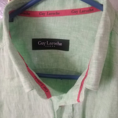 Men's shirt green, 100% linen, refurbished, size L