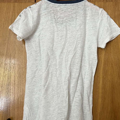 J.Crew Short Sleeve T-shirt White Blue with Patterns 100% Linen Used Small