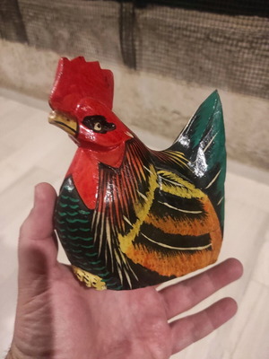 Wooden carved rooster hand-painted from Indonesia like new 15x14x7cm