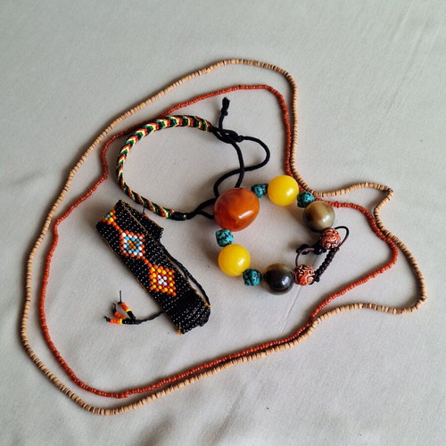 Ethnic bundle of 5 handmade jewelry pieces from Ethiopia and Nepal, like new