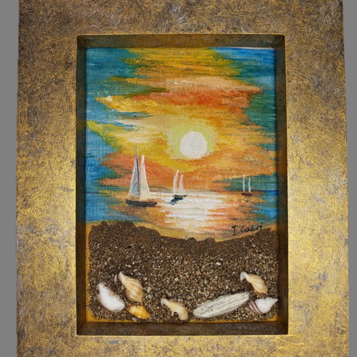 3D embossed painting I. Cabri with handmade gold frame new