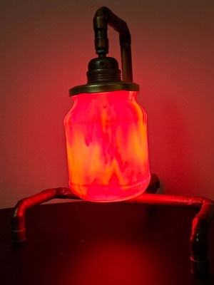 Handmade table lamp from copper pipe and upcycled jar new