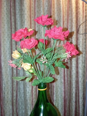 Bouquet of red artificial roses like new for decoration