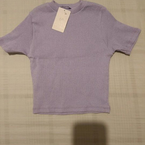 Ribbed short-sleeve t-shirts new, pack of 2, lilac and dark green