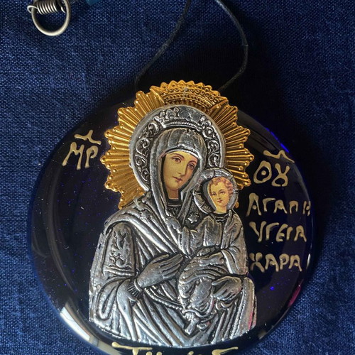 Αναμνηστικά από Τήνο σετ σταυρός και εικόνα φυσητό γυαλί καινούργια