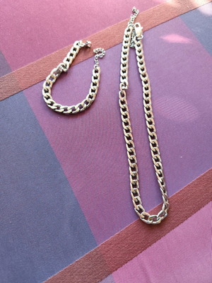 Zara Unisex Silver Steel Chain Necklace and Bracelet Set