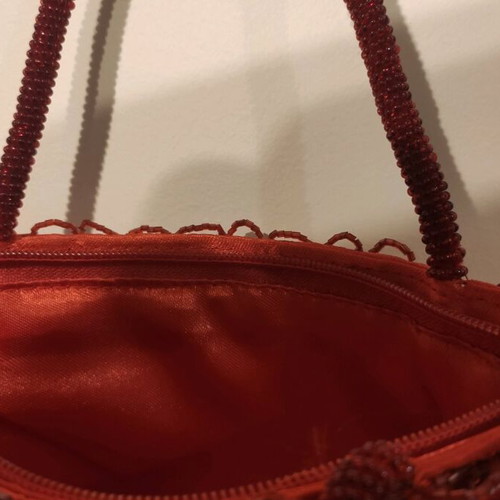 Evening bags like new, red and brown satin with beads
