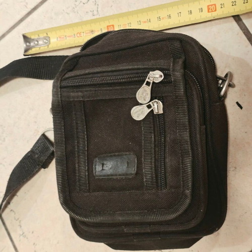 Men's black shoulder bag with multiple pockets