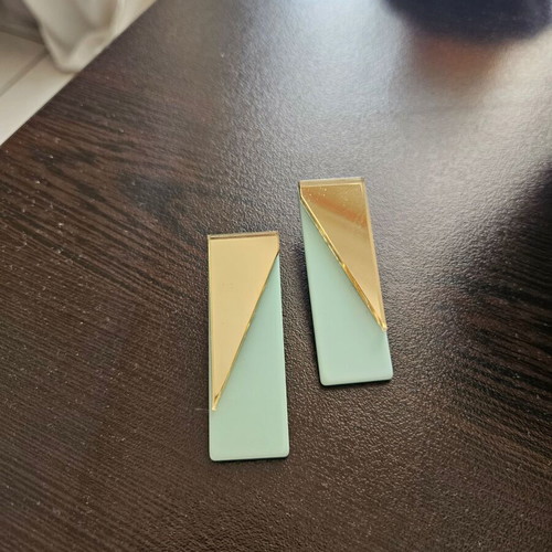 Plexiglass earrings, turquoise and gold tone