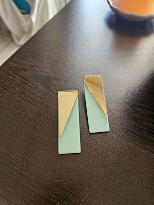 Plexiglass earrings like new, turquoise and gold