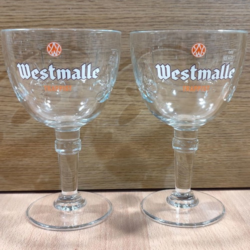 Westmalle Trappist beer set of two promotional stemmed glasses 330ml new