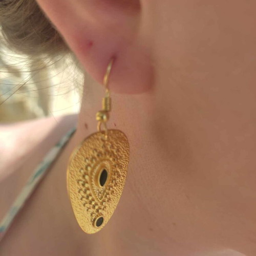 Handmade steel earrings gold with black elements made to order