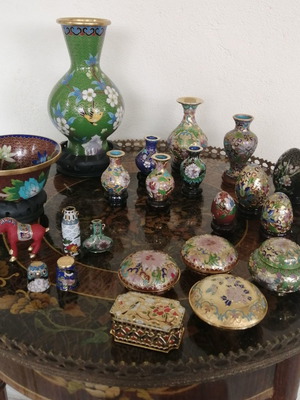 Cloisonne Chinese Art Decorations used, set of 24 pieces