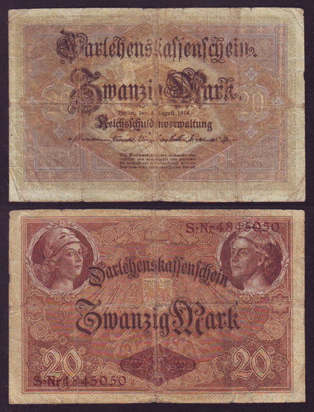 Γερμανία  GERMANY BANKNOTE 20 MARK BERLIN 1914  (2ХК0,08ю066)