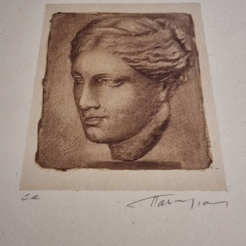 Miltos Pantelias chalcography used, female head