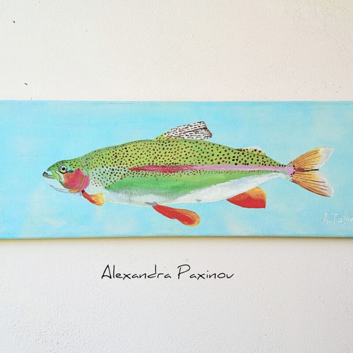 Rainbow Trout Painting on Canvas New with Sea Theme