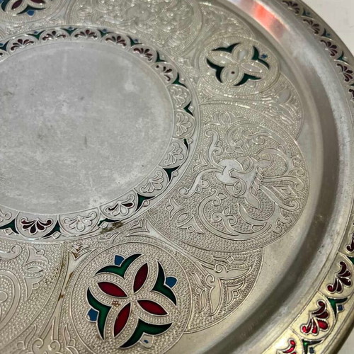 Vintage decorative metal tray 32cm used