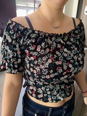 Floral Bardot Crop Top in Excellent Condition, One Size