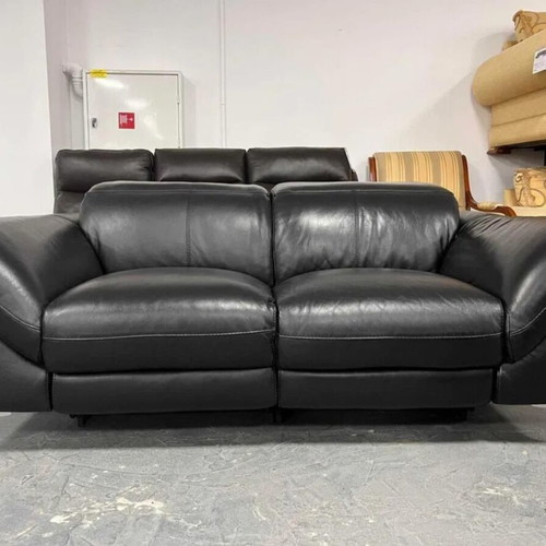 Black leather two-seater sofa with electric relaxing mechanism new