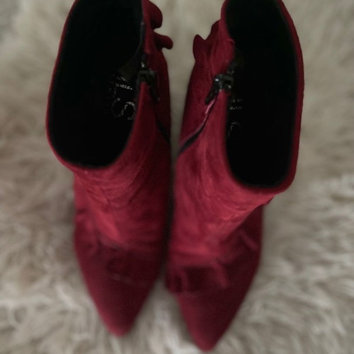 Burgundy velvet ankle boots used, size 37, 8 cm heel