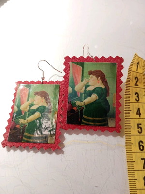 Handmade earrings with 'La Toilette' painting by Fernando Botero new
