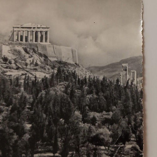 Postcard Athens Acropolis from Pnyka black and white used