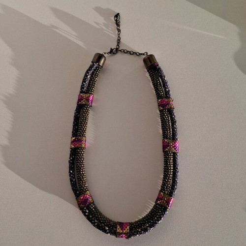 Stradivarius boho necklace used, purple and gold