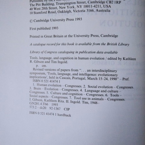 Tools, Language and Cognition in Human Evolution used book
