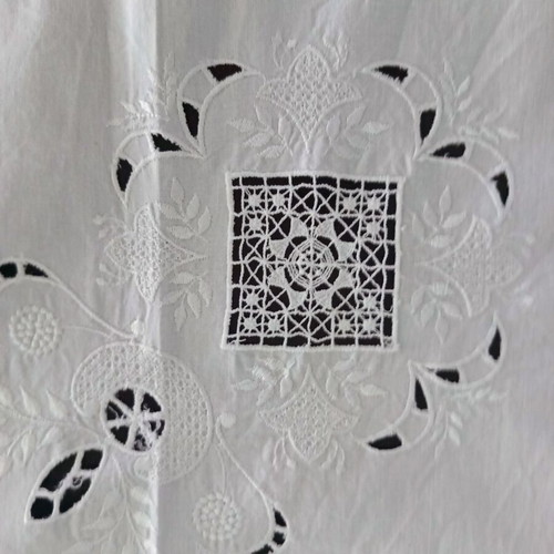 Tablecloth authentic handmade white with rich cutwork embroidery