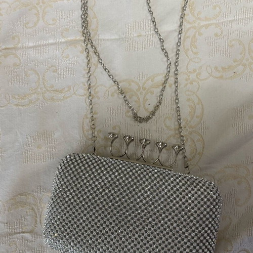 Evening shoulder bag like new silver with rhinestones