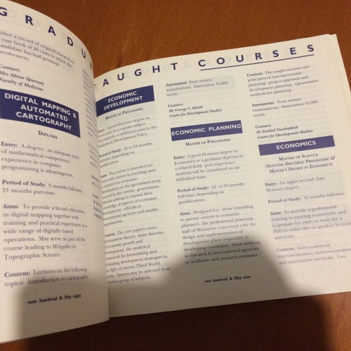 University of Glasgow Postgraduate Prospectus 1995 used, missing part of a page
