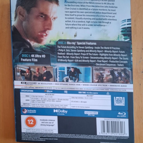 Minority Report 4K Ultra HD Blu-ray new with Greek subtitles