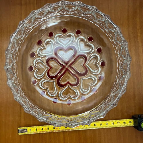 Walther Glas glass bowl like new with red hearts design