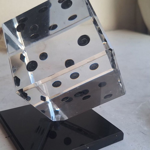 Vintage Lucite dice paperweight sculpture, 1970s–1980s