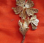 Antique camellia brooch with butterfly, 9k gold and 925 silver