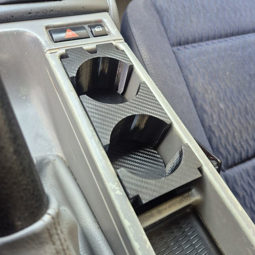 BMW E46 cup holder with carbon fiber effect, new