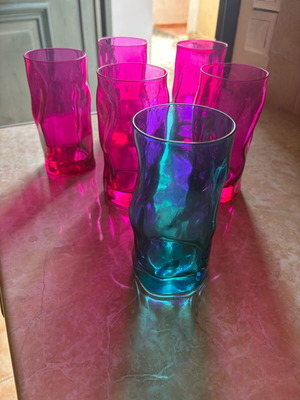 Colored glass water glasses set of 6, wavy design
