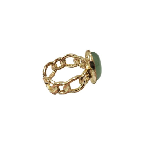 Vintage style ring with natural jade, new, gold plated metal
