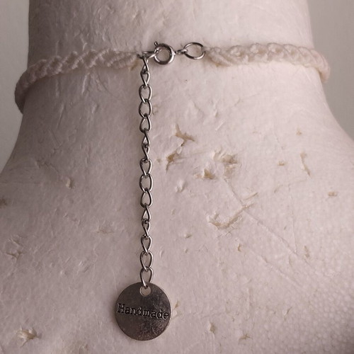 Handmade choker with steel elements, new, 32-37cm, white and silver
