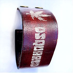 Dsquared2 δερμάτινο vintage bracelet με print φύλλα κάνναβης
