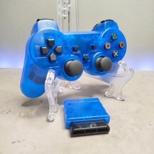 Controller for PlayStation 2 wireless, new, blue transparent