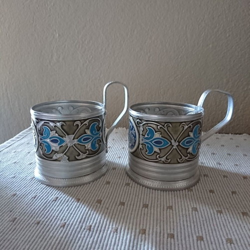 Khorovod glass holder aluminum enamel USSR like new, 1960