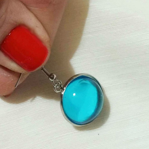 Round earrings with blue cabochon new, stainless steel