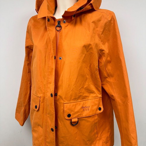 Barbour Women Hoody Jacket used, size 42, orange, waterproof