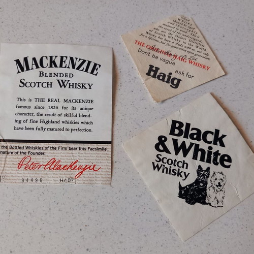 Mackenzie, Black & White and Haig Whisky labels used
