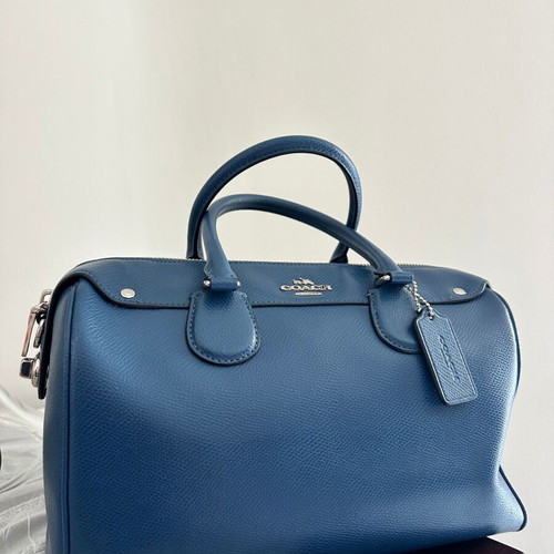 Coach Bennett Satchel leather handbag like new blue with silver details