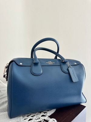 Coach Bennett Satchel leather handbag like new blue with silver details