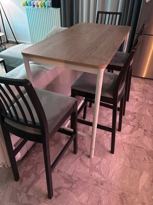 IKEA EKEDALEN bar dining set with 4 grey fabric stools