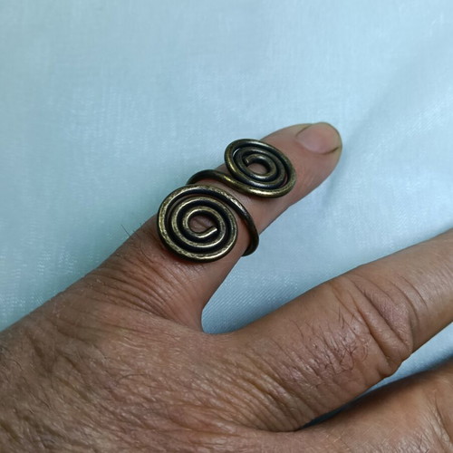 Brass ring handmade with meander design, new, oxidized